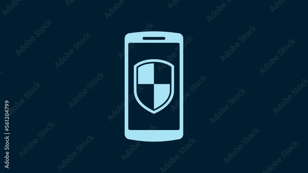 White Smartphone, mobile phone with security shield icon isolated on blue background. 4K Video motion graphic animation White Smartphone, mobile phone with security shield icon isolated on blue background. 4K Video motion graphic animation