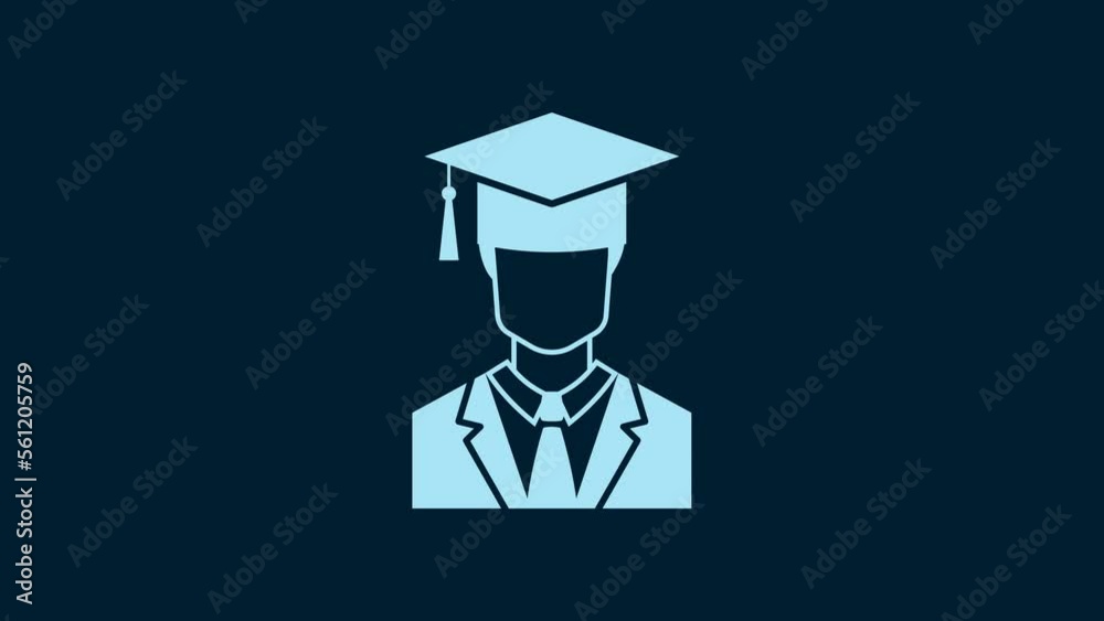 White Male graduate student profile with gown and graduation cap icon isolated on blue background. 4K Video motion graphic animation White Male graduate student profile with gown and graduation cap icon isolated on blue background. 4K Video motion graphic animation