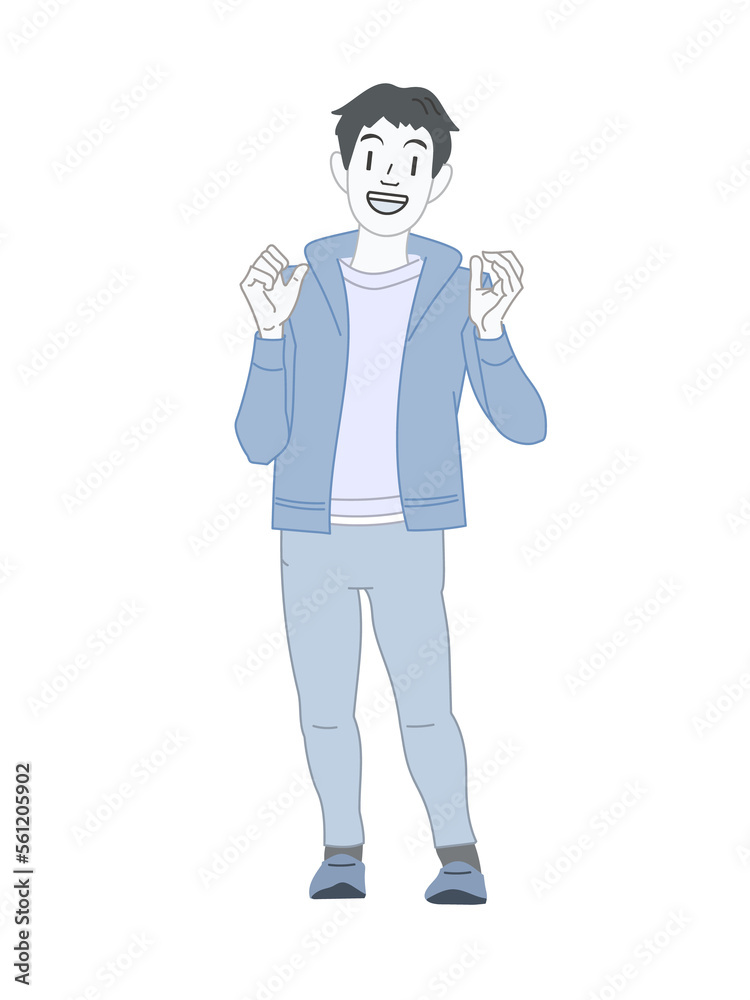冬にジャケットを着た男性が仕草をしている様子 青色素材 冬にジャケットを着た男性が仕草をしている様子 青色素材