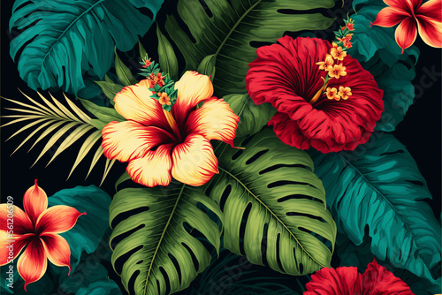 wallpaper Hawaiian style flowers texture  background