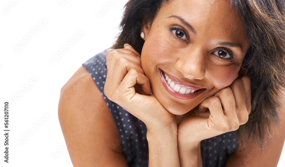 Face, woman and portrait with facial and beauty for skincare, cosmetic care  and makeup against white background. Wellness, smile and dermatology,  natural cosmetics glow and teeth whitening mockup Stock Photo | Adobe