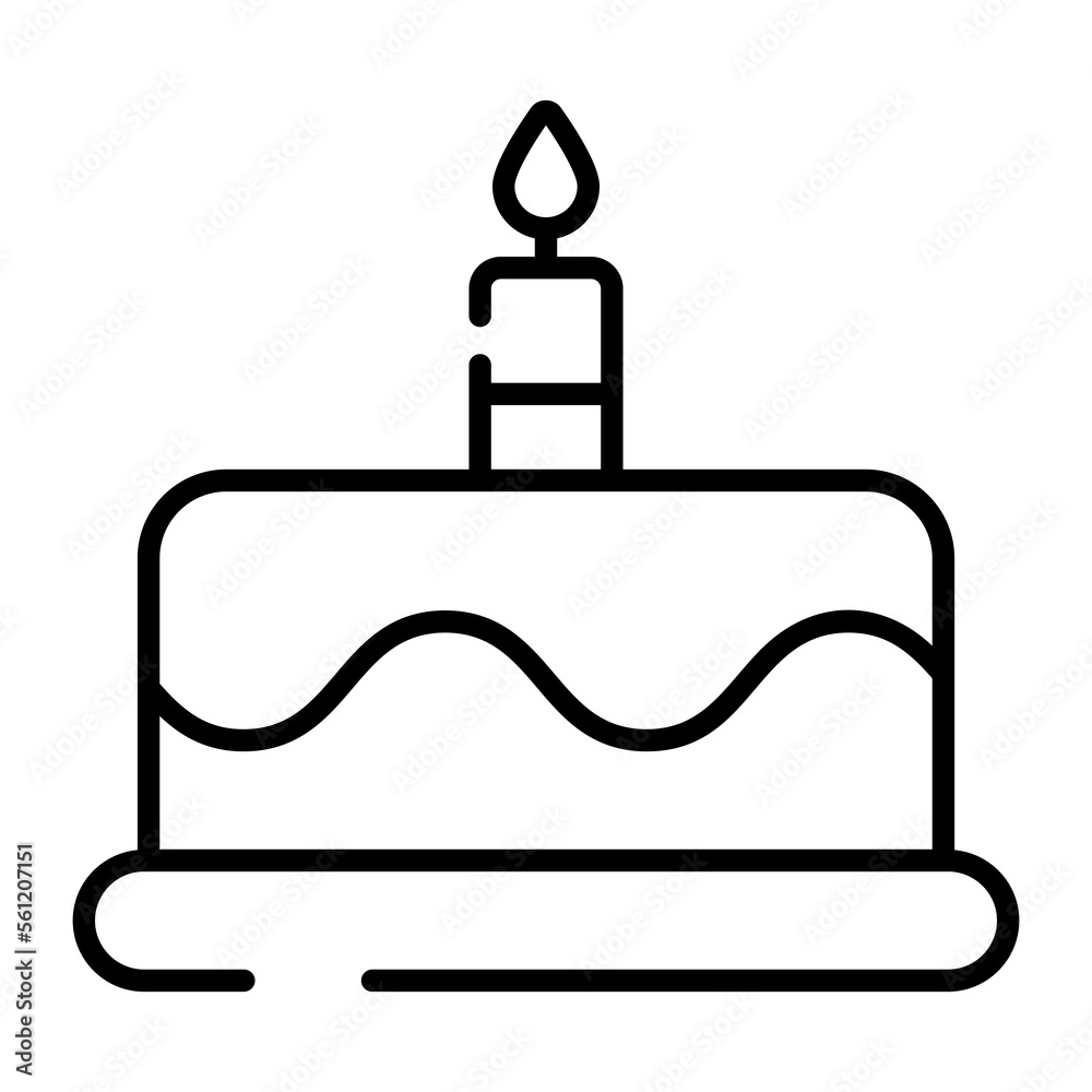 Cake with burning candle vector, party dessert icon Cake with burning candle vector, party dessert icon