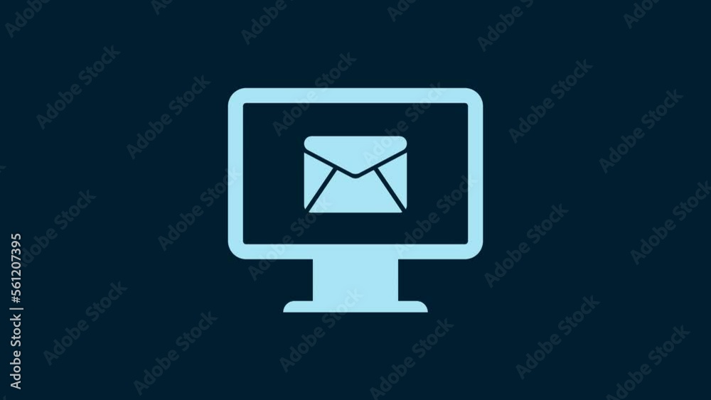 White Monitor and envelope, new message, mail, email icon isolated on blue background. Usage for e-mail newsletters, headers, blog posts. 4K Video motion graphic animation White Monitor and envelope, new message, mail, email icon isolated on blue background. Usage for e-mail newsletters, headers, blog posts. 4K Video motion graphic animation