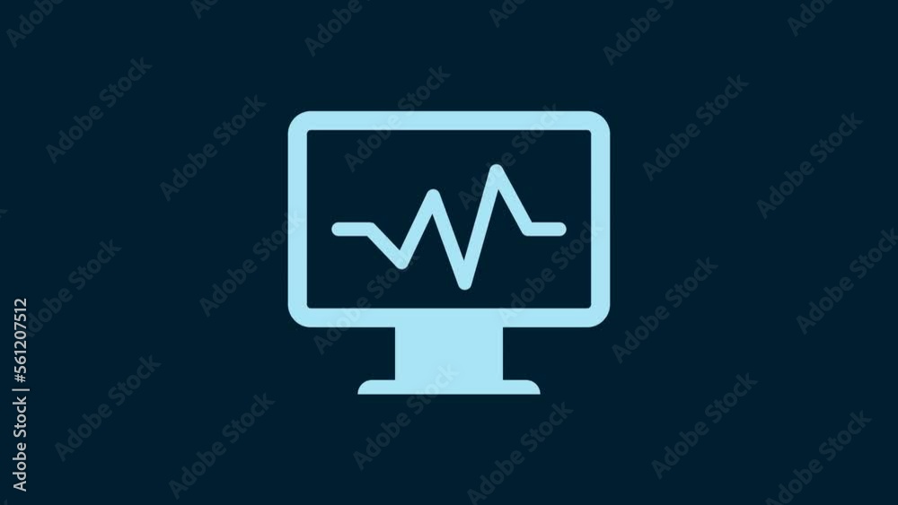 White Computer monitor with cardiogram icon isolated on blue background. Monitoring icon. ECG monitor with heart beat hand drawn. 4K Video motion graphic animation White Computer monitor with cardiogram icon isolated on blue background. Monitoring icon. ECG monitor with heart beat hand drawn. 4K Video motion graphic animation