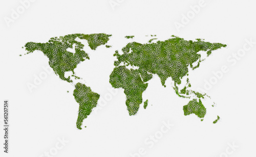3D green world map on gray background