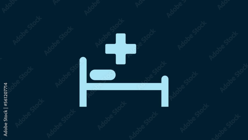 White Hospital bed with Medical symbol of the Emergency - Star of Life icon isolated on blue background. 4K Video motion graphic animation White Hospital bed with Medical symbol of the Emergency - Star of Life icon isolated on blue background. 4K Video motion graphic animation