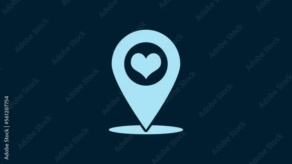 White Map pointer with heart icon isolated on blue background. 4K Video motion graphic animation White Map pointer with heart icon isolated on blue background. 4K Video motion graphic animation