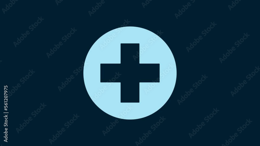 White Medical cross in circle icon isolated on blue background. First aid medical symbol. 4K Video motion graphic animation White Medical cross in circle icon isolated on blue background. First aid medical symbol. 4K Video motion graphic animation