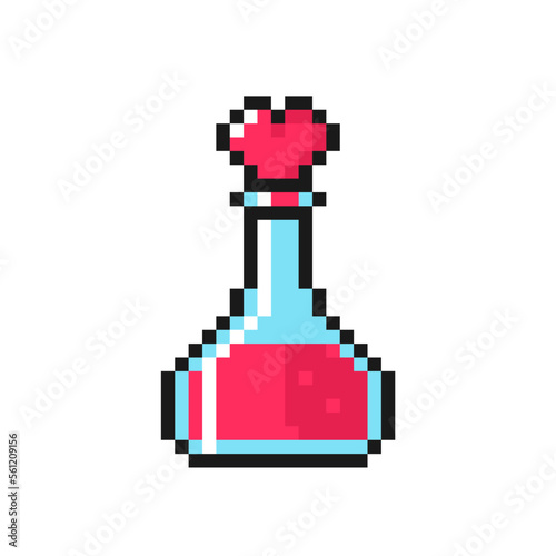 Love potion pixel icon. Symbol for Valentine's Day. Isolated on white background vector sign