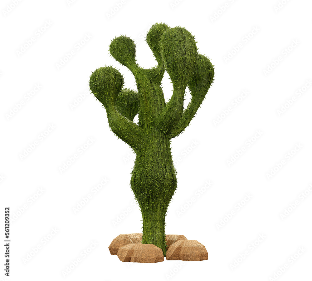 Green cactus with sharp thorns.3D rendering Green cactus with sharp thorns.3D rendering