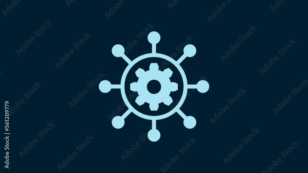 White Project management icon isolated on blue background. Hub and spokes and gear solid icon. 4K Video motion graphic animation White Project management icon isolated on blue background. Hub and spokes and gear solid icon. 4K Video motion graphic animation