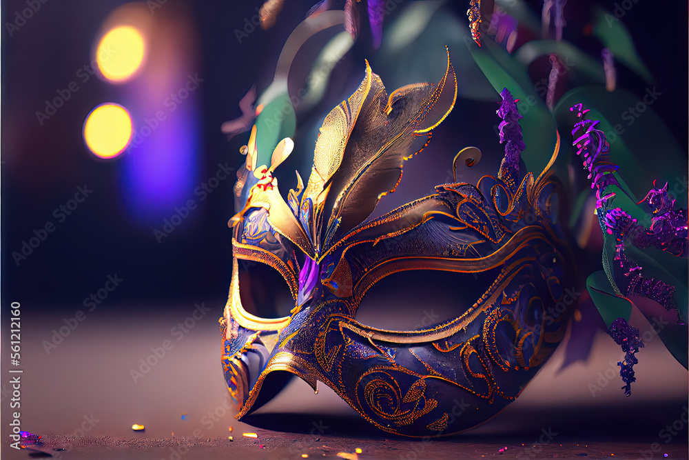 Φωτογραφία Mardi Gras Skull - Intricate and ornate skull in traditional Mardi Gras purple, green, and gold colors