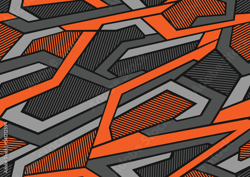 Abstract camouflage geometric seamless pattern with striped polygonal shapes. Modern digital sport texture ornament for fabric, fashion and vinyl wrap print. Vector background.
