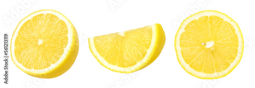 slices of ripe lemon fruit and half isolated, Fresh and Juicy Lemon, transparent png, PNG format, collection, cut out.