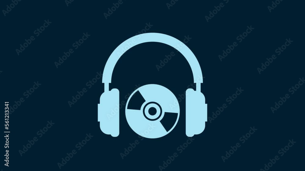 White Headphones and CD or DVD icon isolated on blue background. Earphone sign. Compact disk symbol. 4K Video motion graphic animation White Headphones and CD or DVD icon isolated on blue background. Earphone sign. Compact disk symbol. 4K Video motion graphic animation