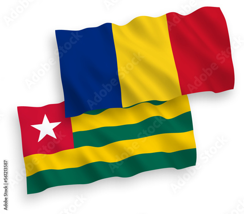 Flags of Romania and Togolese Republic on a white background
