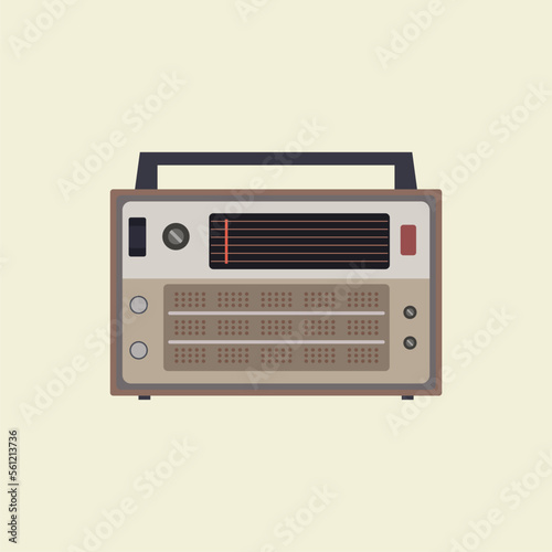 retro classic radio flat design vector illustration. old radio tuner. Vector illustration of vintage radio receiver, flat style. Retro radio