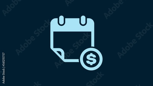 White Financial calendar icon isolated on blue background. Annual payment day, monthly budget planning, fixed period concept, loan duration. 4K Video motion graphic animation