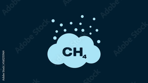 White Methane emissions reduction icon isolated on blue background. CH4 molecule model and chemical formula. Marsh gas. Natural gas. 4K Video motion graphic animation