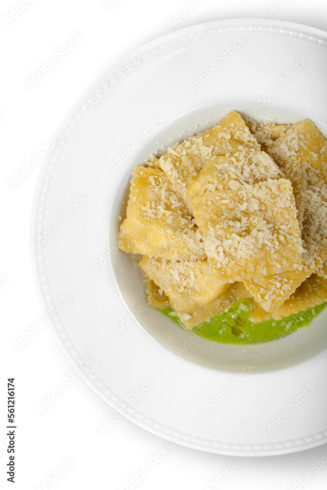 Fresh delicious ravioli with sauce on the plate Fresh delicious ravioli with sauce on the plate