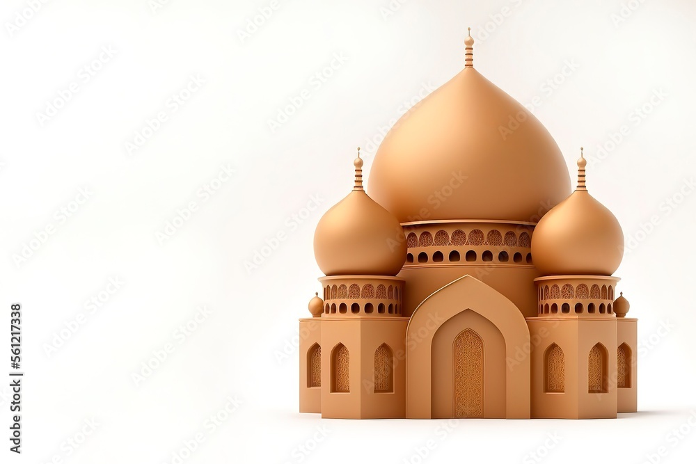 Muslim Mosque isolated, religion and architecture. Islamic background Mosque. Ramadan concept for banner. generative ai