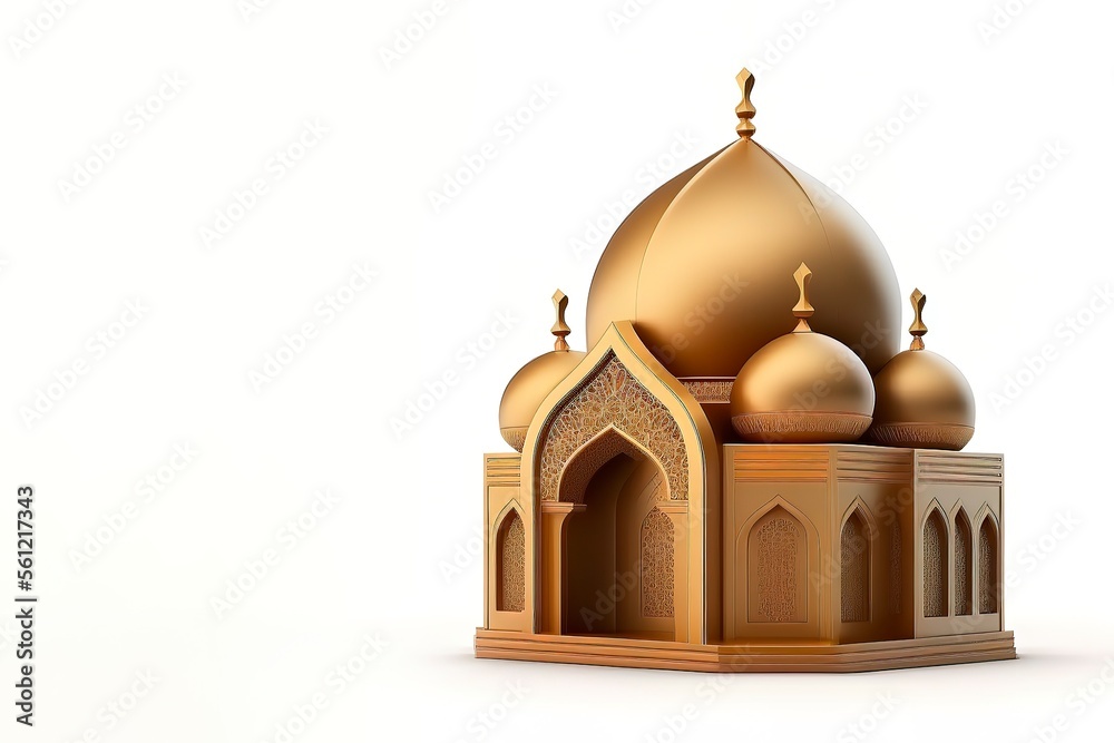 Naklejka premium Muslim Mosque isolated, religion and architecture. Islamic background Mosque. Ramadan concept for banner. generative ai