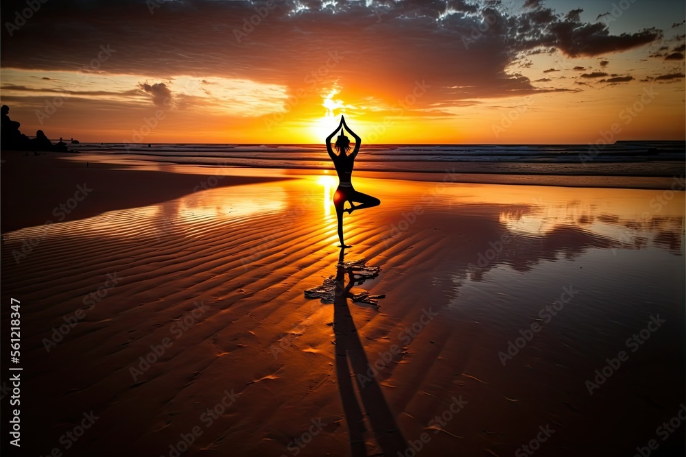 yoga on the beach, ai generated