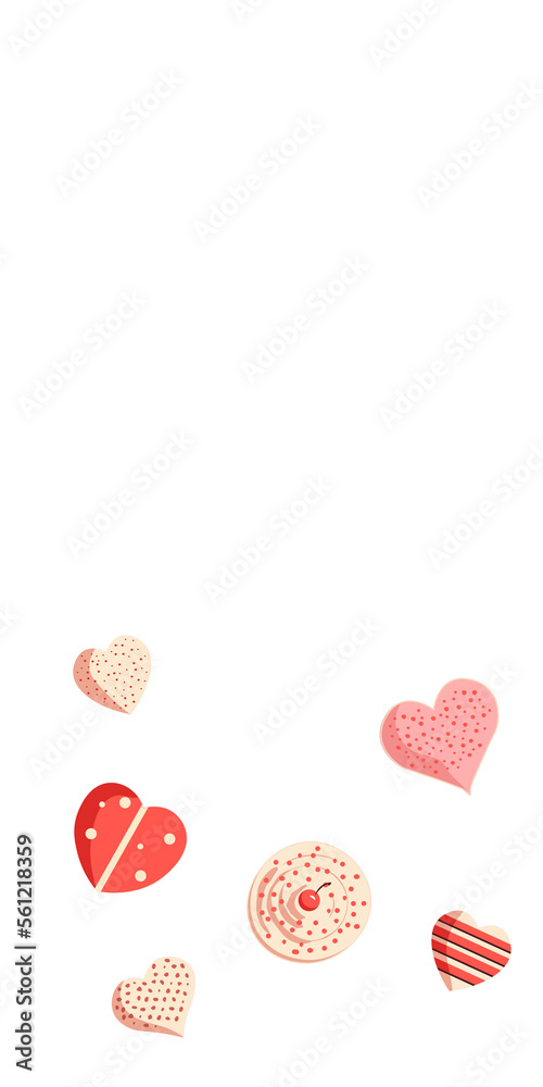 Fototapeta premium Top View of Different Style Candies With Heart Shapes And Copy Space.