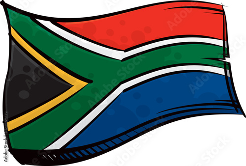 Painted South Africa flag waving in wind