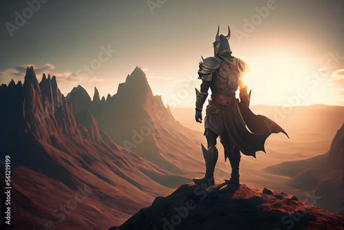 A man warrior standing on a fantasy hill