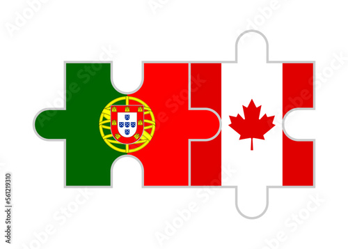 puzzle pieces of portugal and canada flags. vector illustration isolated on white background	
