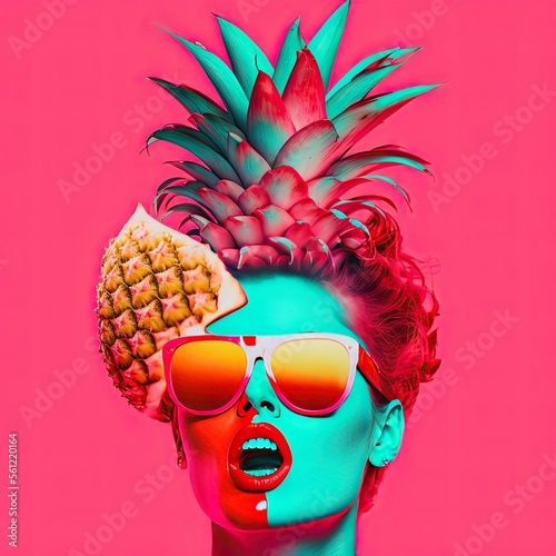 collage woman pineapple , ai generated