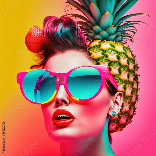 collage woman pineapple , ai generated