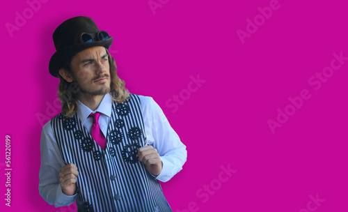 Obraz na płótnie Beautiful man in hat and waistcoat w salonie
