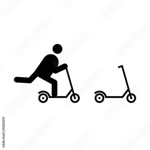 Adult character riding a kick scooter icon vector symbol.