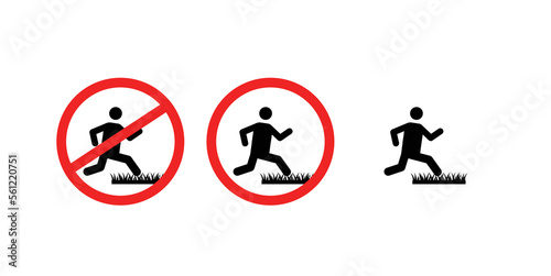 Do not step on grass sign character trespassing icon vector symbol set. Do not walk on grass.