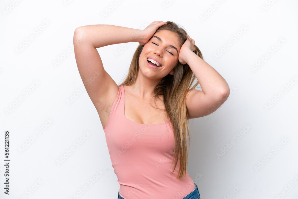 Young caucasian woman isolated on white bakcground laughing Young caucasian woman isolated on white bakcground laughing