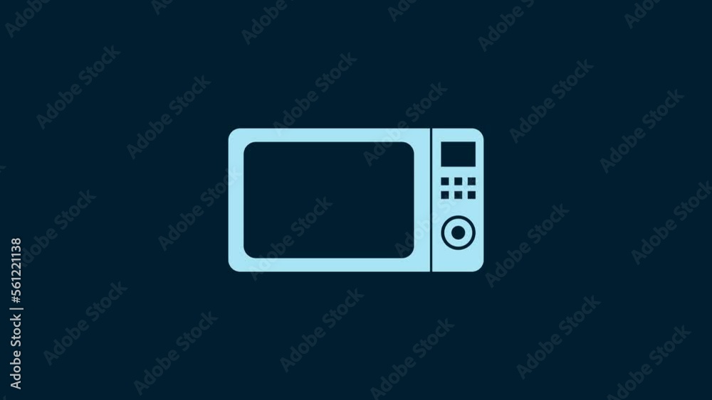 White Microwave oven icon isolated on blue background. Home appliances icon.4K Video motion graphic animation White Microwave oven icon isolated on blue background. Home appliances icon.4K Video motion graphic animation