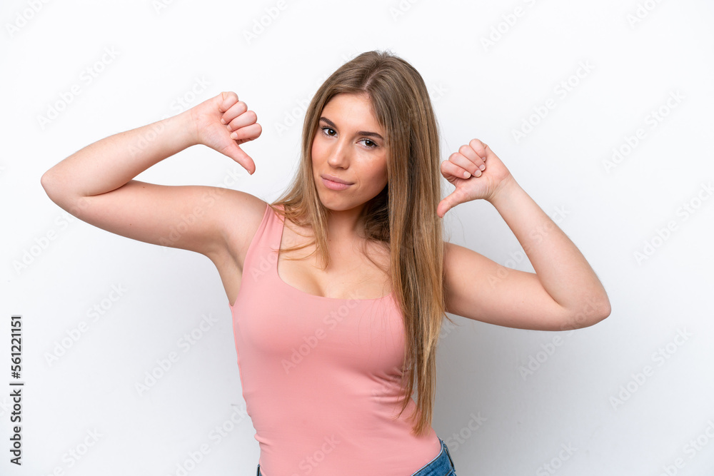 Young caucasian woman isolated on white bakcground proud and self-satisfied Young caucasian woman isolated on white bakcground proud and self-satisfied