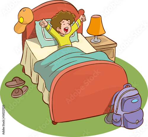 boy waking up yawning cartoon vector