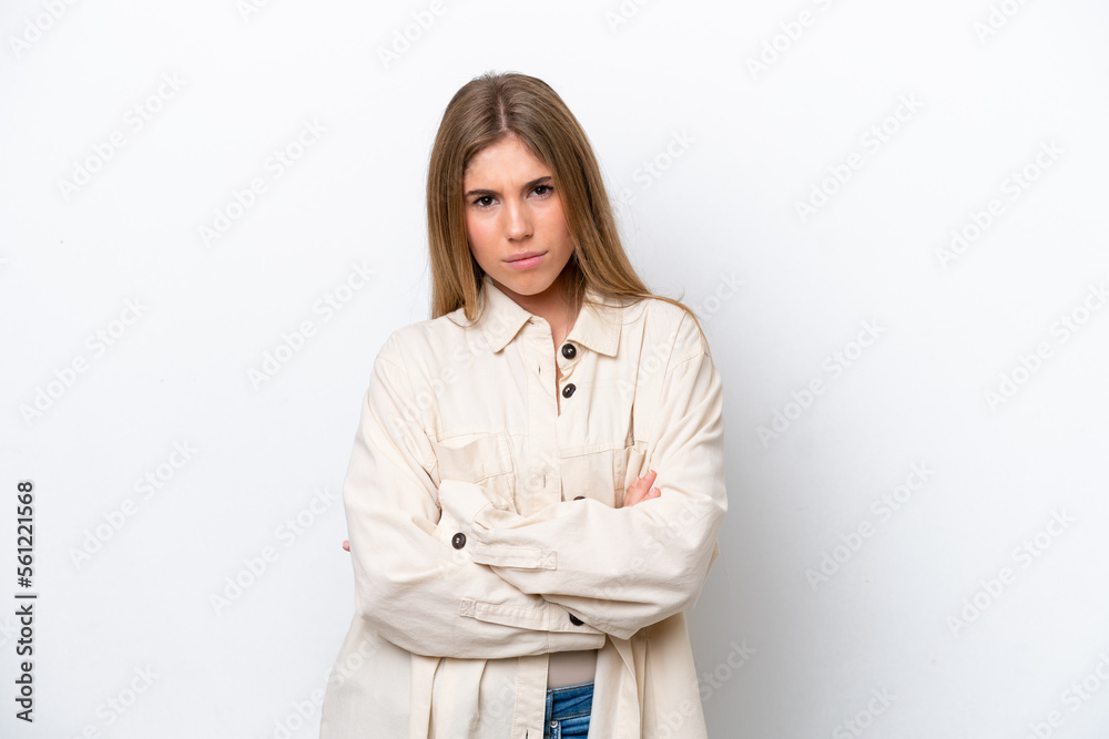 Young caucasian woman isolated on white bakcground feeling upset Young caucasian woman isolated on white bakcground feeling upset