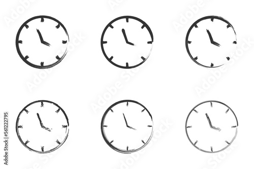Brush stroke clock icon set. Vector illustration.