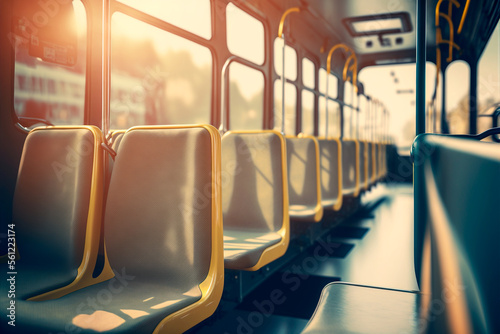 Tela Tram interior with empty seats in public city transport