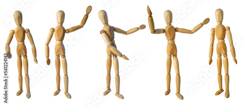  Set of wooden mannequins (gestalt) for drawing in different poses  isolated on a white background