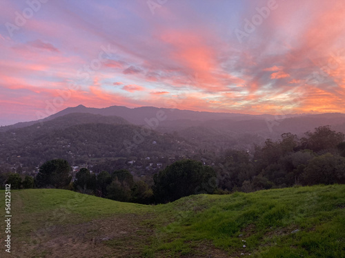 Sunset Sky over Mountains and Valley