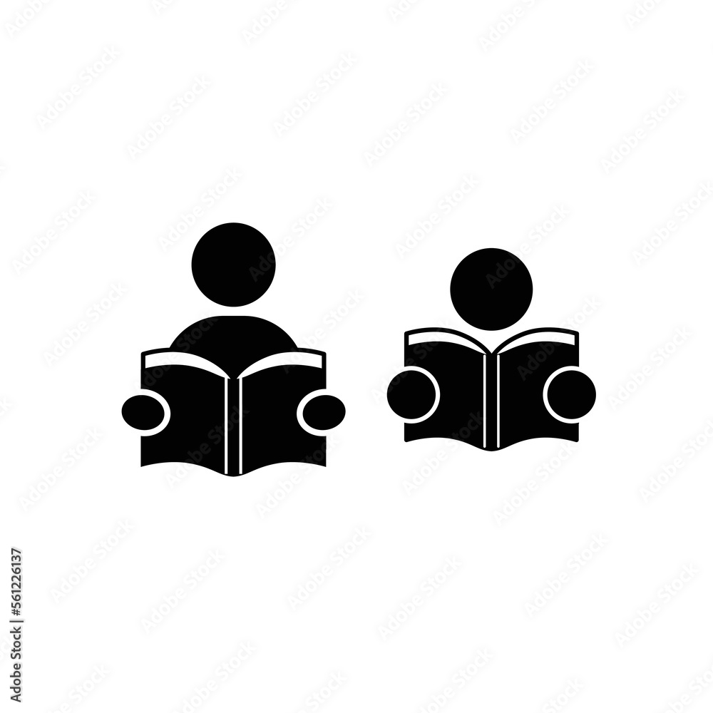 Man holding an open book icon symbol vector. Library symbol pictogram. Teacher in class lecture with book. Man holding an open book icon symbol vector. Library symbol pictogram. Teacher in class lecture with book.