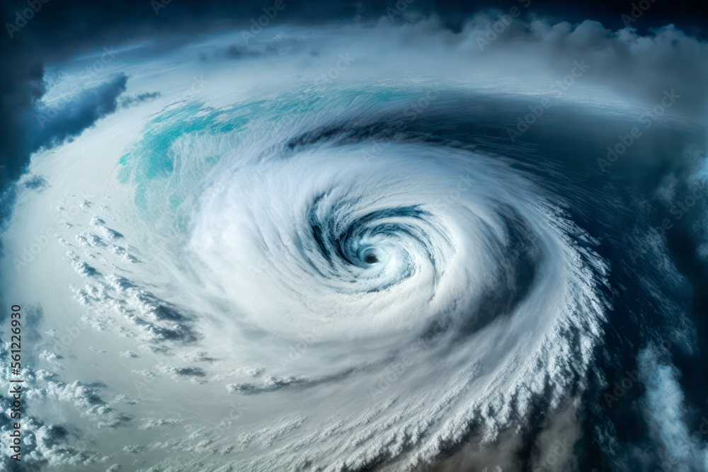 Satellite view of a hurricane storm. Generative AI.