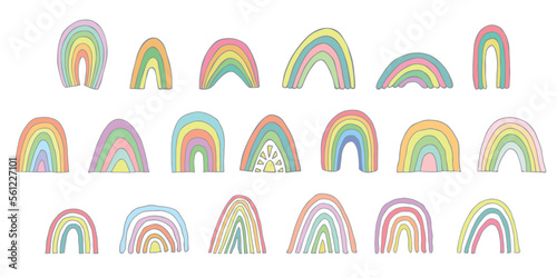 Hand drawn pastel rainbow set. Decorative elements for greeting card, kids and baby clothes print