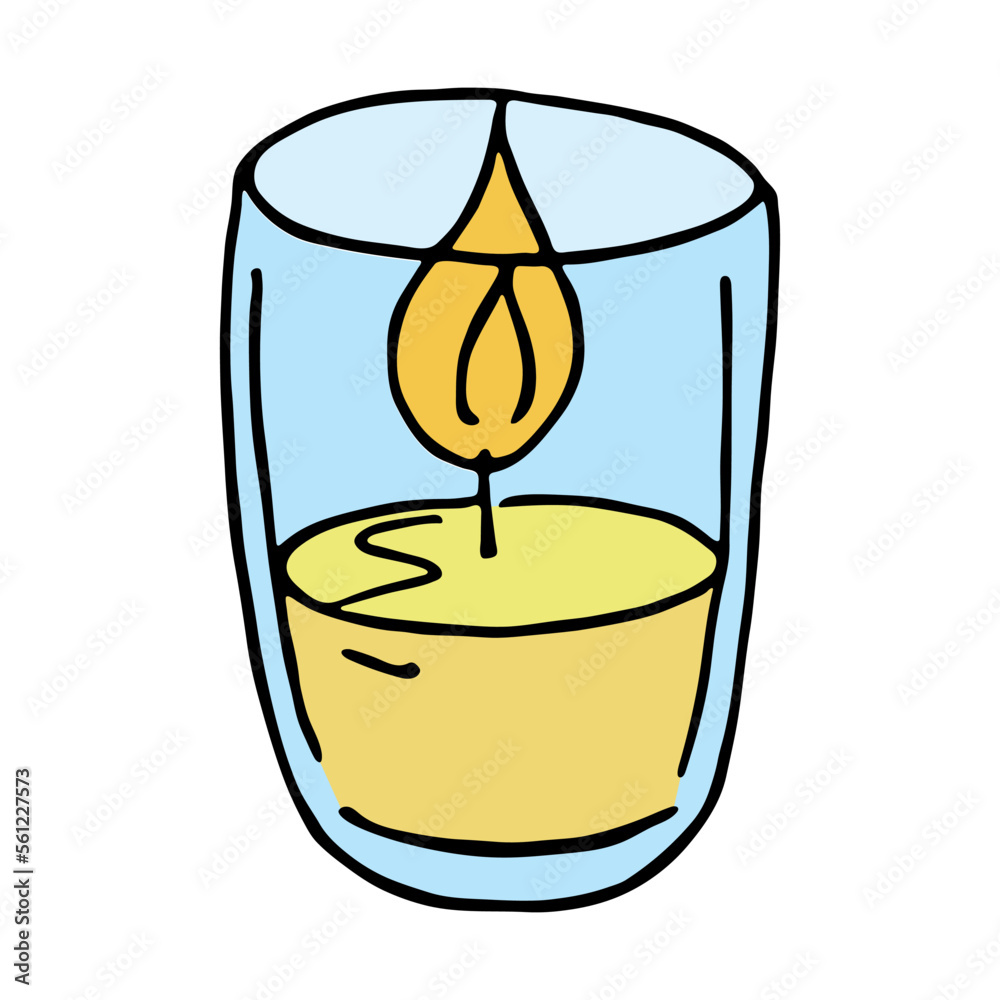 Burning aroma candle in a jar. Single doodle illustration. Hand drawn clipart for card, logo, design Burning aroma candle in a jar. Single doodle illustration. Hand drawn clipart for card, logo, design