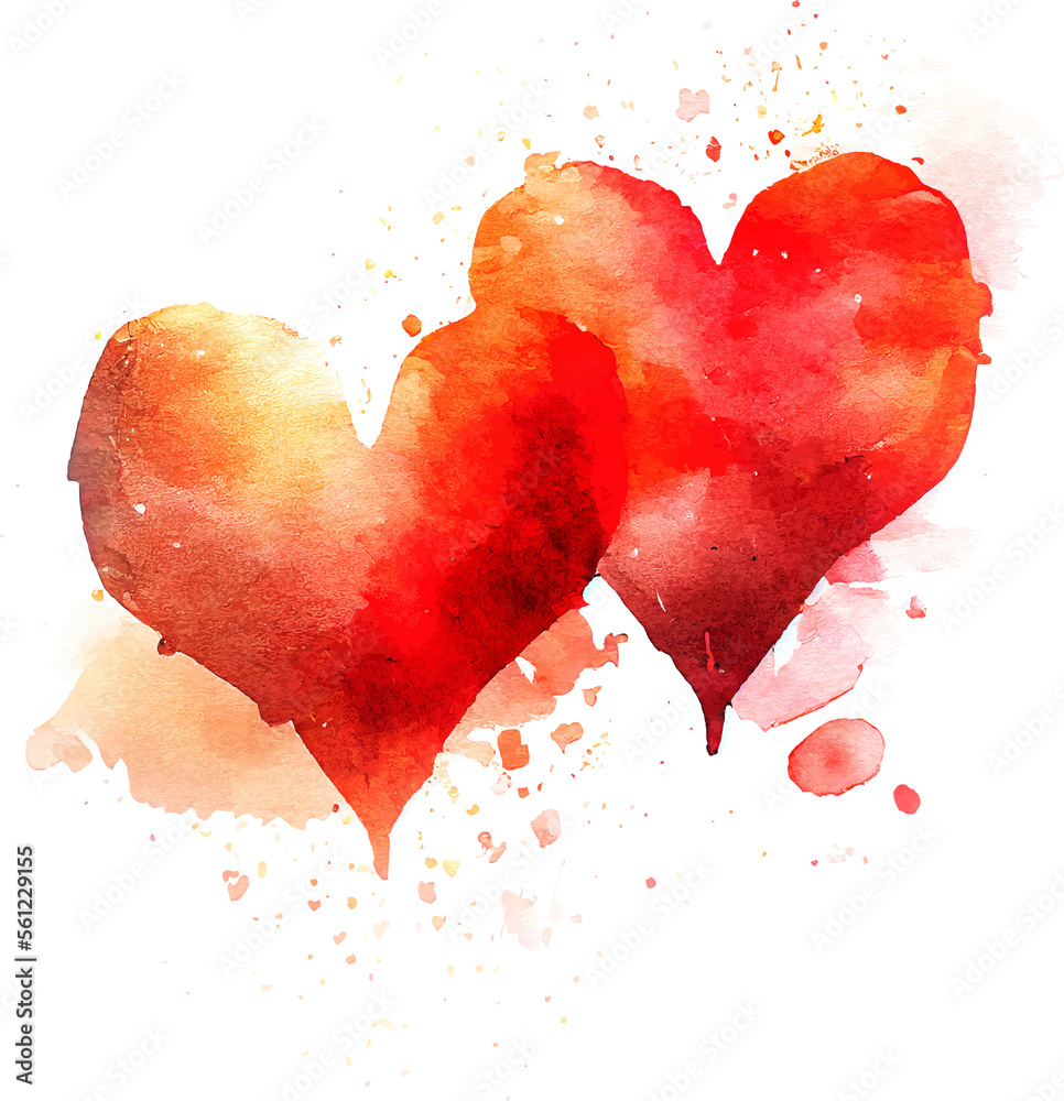 Red Watercolor Painted Love Hearts